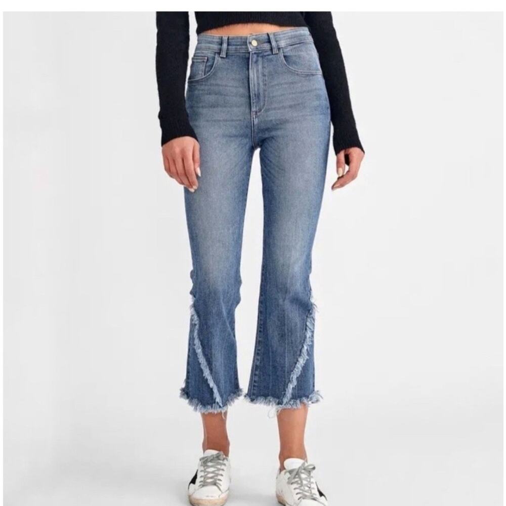 DL1961 Jeans Womens 25 Wallace High Rise‎ Cropped Flare Shakedown Fringe Hem